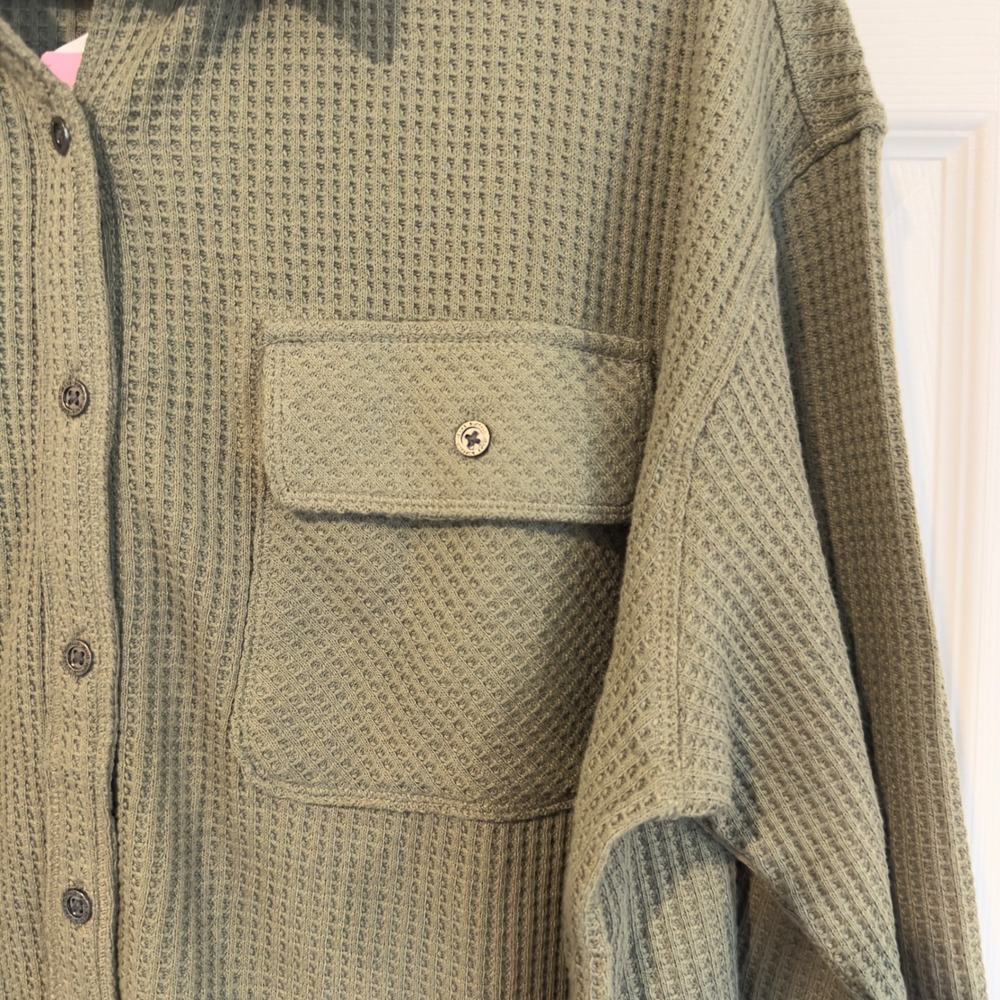 Buffalo David Bitton Waffle Knit Button Up Shirt Faded Sage Green SLC0027 Small - Picture 2 of 8